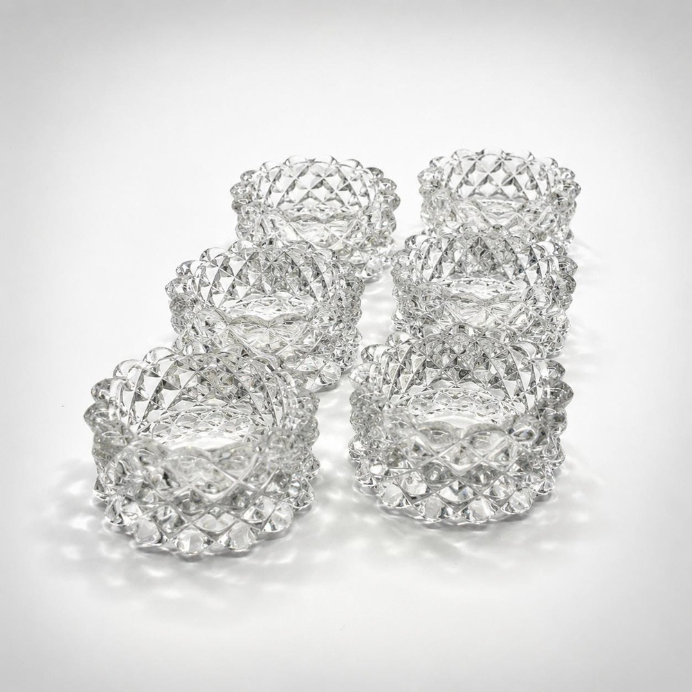 Vintage Diamond Point Glass Salt Cellars Set of 6 Entertaining Wedding, Trinket